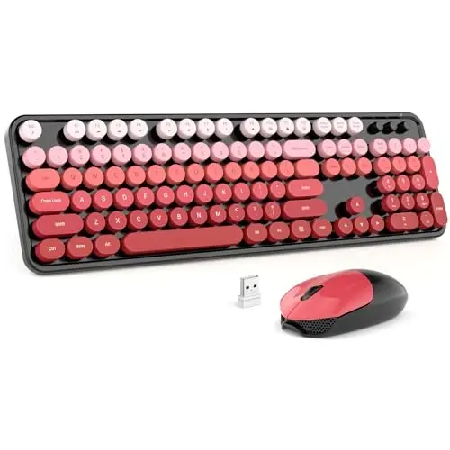 MOFII Wireless Keyboard and Mouse Combo, 2.4GHz Retro Typewriter Keyboard Full Size, Cute Wireless Mice, USB Dongle Plug and Play, for Laptop, PC, Desktop, Windows (Black Red Gradient Color) 