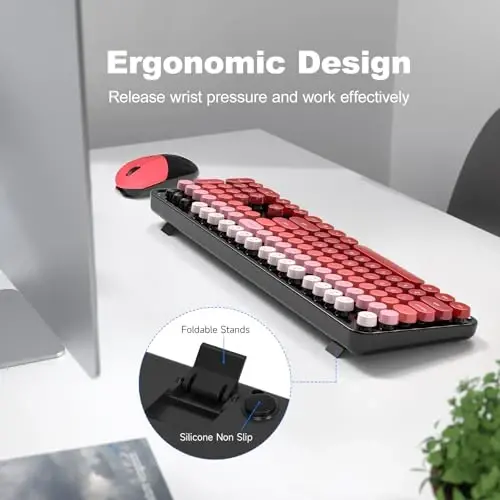 MOFII Wireless Keyboard and Mouse Combo, 2.4GHz Retro Typewriter Keyboard Full Size, Cute Wireless Mice, USB Dongle Plug and Play, for Laptop, PC, Desktop, Windows (Black Red Gradient Color) - 3