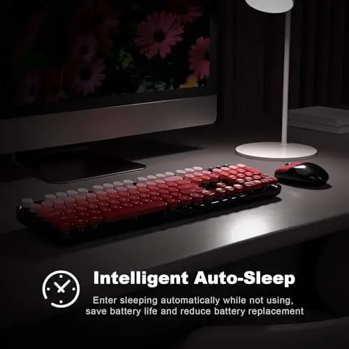 MOFII Wireless Keyboard and Mouse Combo, 2.4GHz Retro Typewriter Keyboard Full Size, Cute Wireless Mice, USB Dongle Plug and Play, for Laptop, PC, Desktop, Windows (Black Red Gradient Color) - 4