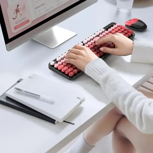 MOFII Wireless Keyboard and Mouse Combo, 2.4GHz Retro Typewriter Keyboard Full Size, Cute Wireless Mice, USB Dongle Plug and Play, for Laptop, PC, Desktop, Windows (Black Red Gradient Color) - 6