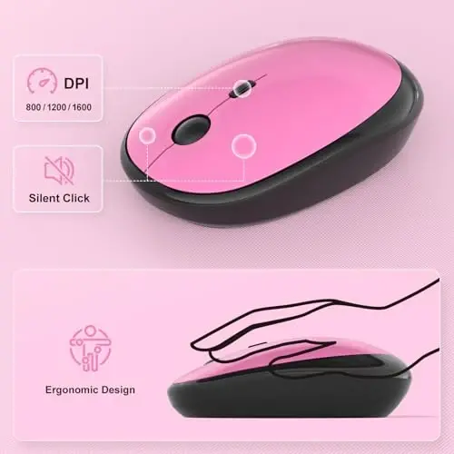 MOFII Wireless Keyboard and Mouse Combo,2.4G Typewriter Keyboard Quiet Mice | Retro Full Size Computer Keyboards, Cute Mouse, USB Dongle Plug and Play, for PC,Laptop,Desktop,Windows (Black Pink Gradient) - 3