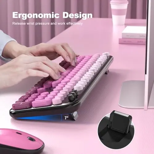 MOFII Wireless Keyboard and Mouse Combo,2.4G Typewriter Keyboard Quiet Mice | Retro Full Size Computer Keyboards, Cute Mouse, USB Dongle Plug and Play, for PC,Laptop,Desktop,Windows (Black Pink Gradient) - 4