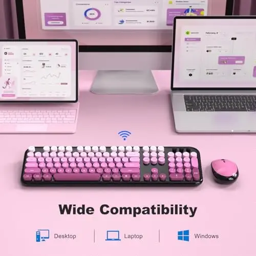 MOFII Wireless Keyboard and Mouse Combo,2.4G Typewriter Keyboard Quiet Mice | Retro Full Size Computer Keyboards, Cute Mouse, USB Dongle Plug and Play, for PC,Laptop,Desktop,Windows (Black Pink Gradient) - 5