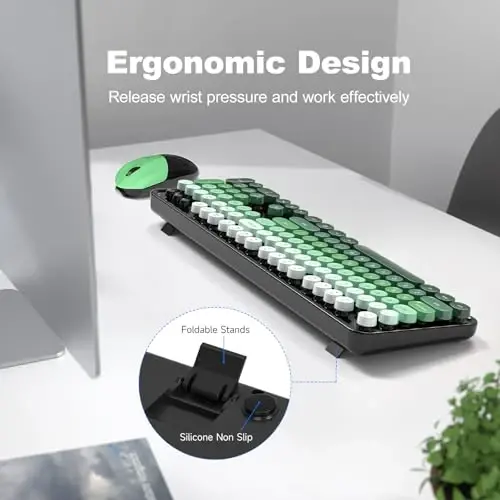 MOFII Wireless Keyboard and Mouse Combo, 2.4GHz Retro Typewriter Keyboard Full Size, Cute Wireless Mice, USB Dongle Plug and Play, for Laptop, PC, Desktop, Windows (Black Green Gradient Color) - 3