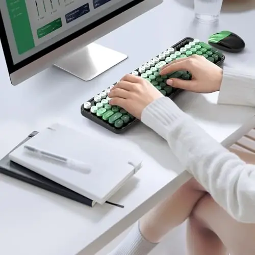 MOFII Wireless Keyboard and Mouse Combo, 2.4GHz Retro Typewriter Keyboard Full Size, Cute Wireless Mice, USB Dongle Plug and Play, for Laptop, PC, Desktop, Windows (Black Green Gradient Color) - 6