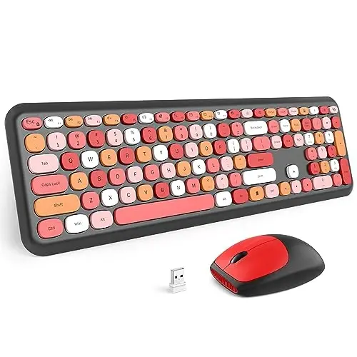 MOFII Wireless Keyboard and Mouse Combo, Colorful Full Size Keyboard with Number Pad, Silent Cute Wireless Mouse, 2.4GHz Dropout-Free Connection, for PC Laptop Computer (Black Color) 