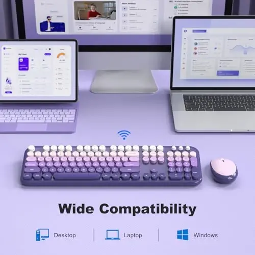 MOFII Wireless Keyboard and Mouse Combo,2.4G Typewriter Keyboard Quiet Mice | Retro Full Size Computer Keyboards, Cute Mouse, USB Dongle Plug and Play, for PC,Laptop,Desktop,Windows (Purple Gradient) - 5