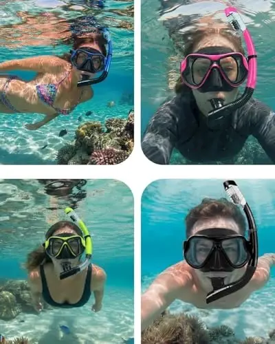 Snorkeling Gear for Adults, Dry-Top Snorkel Mask Set, Anti-Fog Scuba Diving Snorkle mask Set Adult Youth, Panoramic Wide View Dive mask, Adjustable Swimming Diving Snorkeling Packages - 2