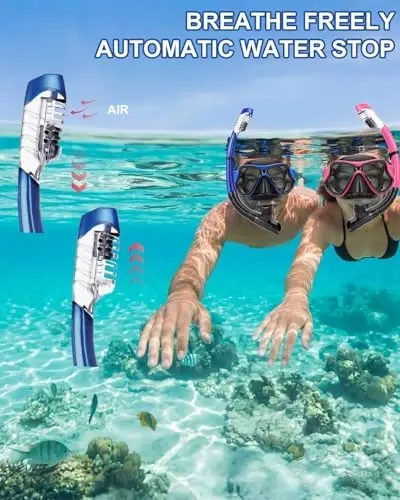 Snorkeling Gear for Adults, Dry-Top Snorkel Mask Set, Anti-Fog Scuba Diving Snorkle mask Set Adult Youth, Panoramic Wide View Dive mask, Adjustable Swimming Diving Snorkeling Packages - 5