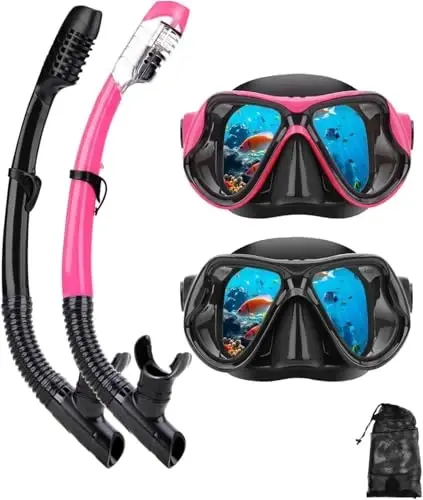 Snorkeling Gear for Adults, Dry-Top Snorkel Mask Set, Anti-Fog Scuba Diving Snorkle mask Set Adult Youth, Panoramic Wide View Dive mask, Adjustable Swimming Diving Snorkeling Packages - DIPUKI (1)