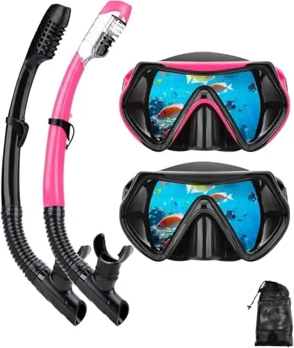 Snorkeling Gear for Adults, Dry Snorkel Mask Set, Scuba Diving Snorkle mask Set Adult, Panoramic Wide View Anti-Fog Dive mask, Swimming Diving Snorkeling Packages - DIPUKI (1)