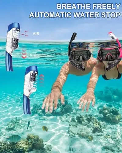 Snorkeling Gear for Adults, Dry Snorkel Mask Set, Scuba Diving Snorkle mask Set Adult, Panoramic Wide View Anti-Fog Dive mask, Swimming Diving Snorkeling Packages - 5
