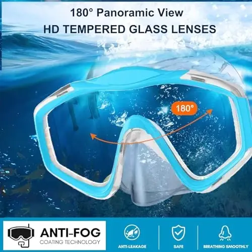Snorkeling Gear for Adults,Dry-Top Snorkel Set with Tempered Glass,Anti-Fog & Anti-Leak Panoramic Swim Mask, Adjustable Snorkel Kit with Carry Bag for Scuba Diving, Swimming,Travel - 2