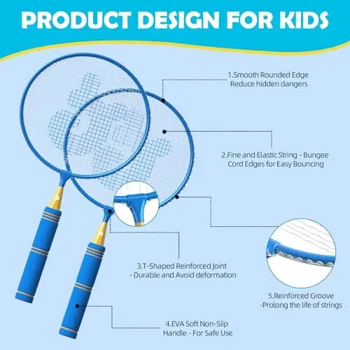 JOY SPOT! Kids Badminton Rackets Set with Soft Grip, Oversize & Lightweight Shuttlecocks Racquet with Carry Bag for Children Youth, 2 Player Sport Game for Indoor Outdoor Backyard - JOY SPOT! (1)