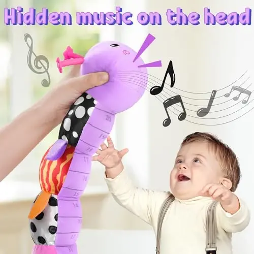 LIGHTDESIRE Baby Toys Musical Caterpillar Infant Toys Plush Stuffed Animals | Sensory Toys with Crinkle and Rattle Baby Teething Toys for Tummy Time Newborn Boys Girls 0 3 6 12 Months Shower Gifts,Purple - 2
