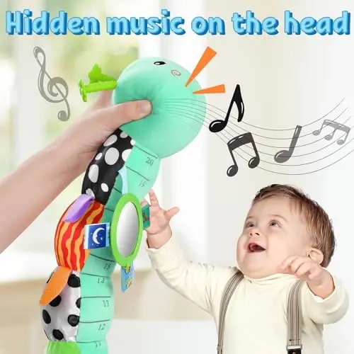 LIGHTDESIRE Baby Toys Musical Caterpillar Soft Infant Toys Stuffed Animals | Sensory Toys with Ruler Design,Mirror,Pull String&Rattle Baby Teething Toys Tummy Time for Newborn Shower Gifts 3 6 12 Months - 1