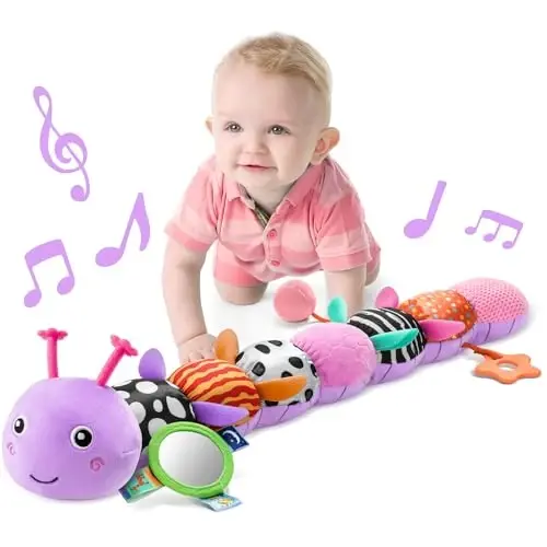 LIGHTDESIRE Baby Toys Musical Caterpillar Soft Infant Toys Stuffed Animals | Sensory Toys with Ruler Design,Mirror,Pull String&Rattle Baby Teething Toys Tummy Time for Newborn Shower Gifts 3 6 12 Months - 1