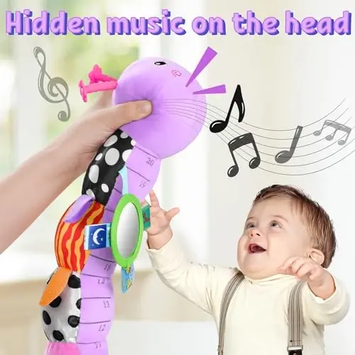 LIGHTDESIRE Baby Toys Musical Caterpillar Soft Infant Toys Stuffed Animals | Sensory Toys with Ruler Design,Mirror,Pull String&Rattle Baby Teething Toys Tummy Time for Newborn Shower Gifts 3 6 12 Months - LIGHTDESIRE (1)
