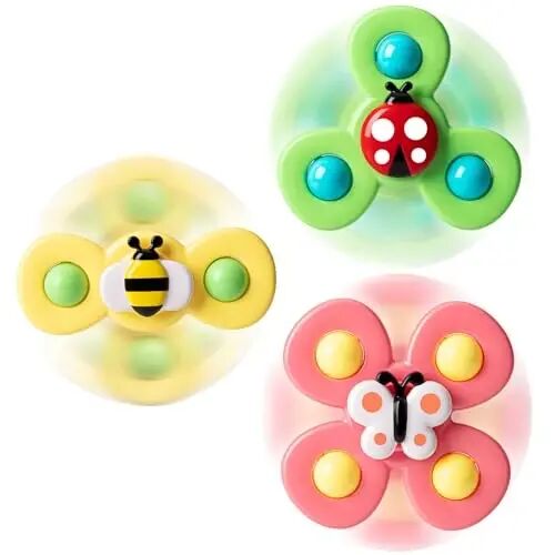 3PCS Suction Cup Spinner Toys for 1 2 Year Old Boys Spinning Toys Baby Toys 12-18 Months Sensory Toys for Toddlers 1-3 Easter Basket Stuffers Gifts for 1 Year Old Girls - 3PCS