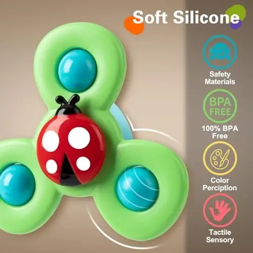 3PCS Suction Cup Spinner Toys for 1 2 Year Old Boys Spinning Toys Baby Toys 12-18 Months Sensory Toys for Toddlers 1-3 Easter Basket Stuffers Gifts for 1 Year Old Girls - 5