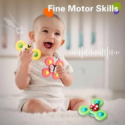 3PCS Suction Cup Spinner Toys for 1 2 Year Old Boys Spinning Toys Baby Toys 12-18 Months Sensory Toys for Toddlers 1-3 Easter Basket Stuffers Gifts for 1 Year Old Girls - 4
