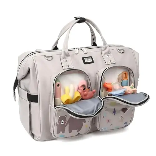 Diaper Bag Totes with Changing Pad & Stroller Straps, Large Portable Newborn Baby Bags, Unisex and Stylish Travel Diaper Backpacks for Mom and Dad (cute bear pattern) - 1