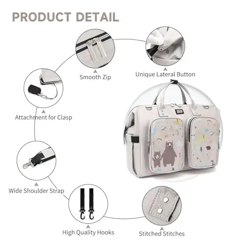 Diaper Bag Totes with Changing Pad & Stroller Straps, Large Portable Newborn Baby Bags, Unisex and Stylish Travel Diaper Backpacks for Mom and Dad (cute bear pattern) - 4