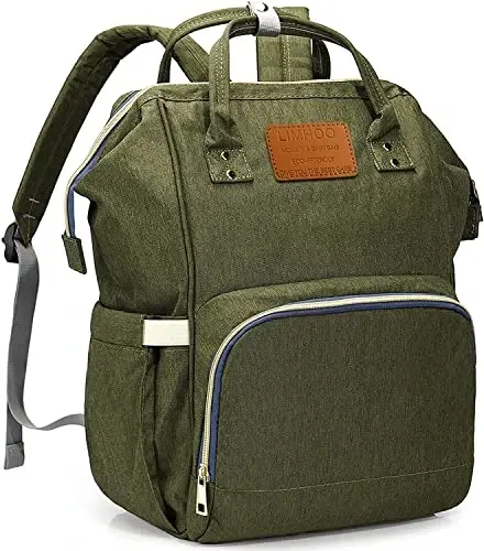 LIMHOO Diaper Bag Backpack for Men Dad, Waterproof Large Canvas Camo Nappy Bags, Baby Care Bag (Army Green) - 1