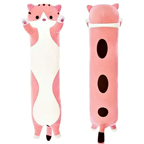 shangman Lovely Plush Cat Doll Cute Cartoon Soft Stuffed Kitten Pillow Long Throw Sleeping Pillow Doll Toy Gift for Kids Girlfriend Multiple Size (Pink,130cm/51.1in) - 2