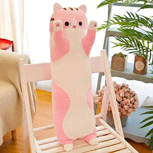 shangman Lovely Plush Cat Doll Cute Cartoon Soft Stuffed Kitten Pillow Long Throw Sleeping Pillow Doll Toy Gift for Kids Girlfriend Multiple Size (Pink,130cm/51.1in) - 5