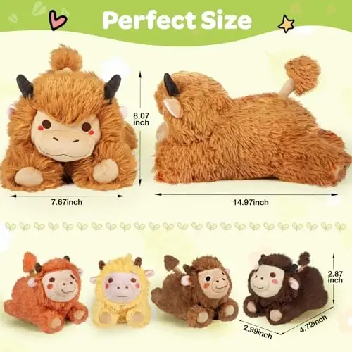 KMUYSL Highland Cow Stuffed Animal for Girls Ages 0 1 2 3 4 5 6 7 8+ Years Old, Mommy Cow Animals Plush Toys with 4 Baby Calves, Soft Animal Stuffed Toys Set, Christmas Birthday Gifts for Kids Girls - 9