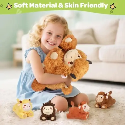 KMUYSL Highland Cow Stuffed Animal for Girls Ages 0 1 2 3 4 5 6 7 8+ Years Old, Mommy Cow Animals Plush Toys with 4 Baby Calves, Soft Animal Stuffed Toys Set, Christmas Birthday Gifts for Kids Girls - 11