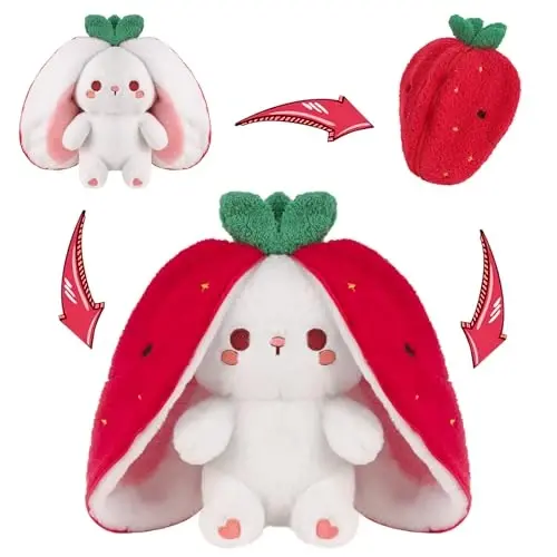 MIAODAM Strawberry Bunny Plush Toy-Soft Huggable Stuffed Animal for Babies, Kids & Collectors, Birthday Present & Nursery Decor 13.7inch - 1