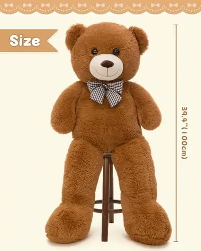 MaoGoLan Giant Teddy Bear Plush Toy - Ultra Soft & Cute Large Stuffed Animal 39 inches, Perfect for Baby Showers, Birthdays, Valentine’s Day Gifts (Kids, Couples, Family),Dark Brown - 11