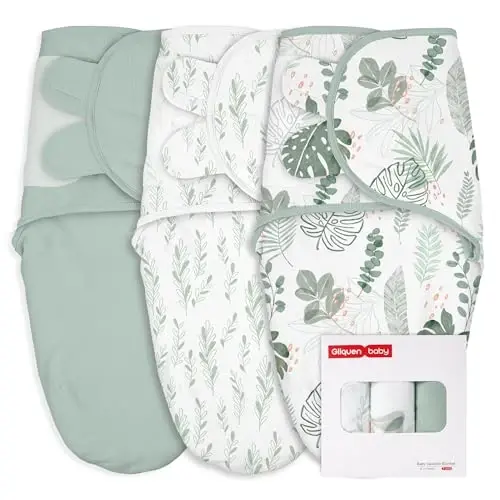 GLLQUEN BABY Swaddles for Newborns Organic Cotton, Soft Baby Swaddles 0-3 Months, Womb-Like Sleep Sack Wrap Nursery Swaddling Blankets Sage Green & Plant - 1