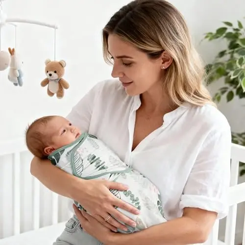 GLLQUEN BABY Swaddles for Newborns Organic Cotton, Soft Baby Swaddles 0-3 Months, Womb-Like Sleep Sack Wrap Nursery Swaddling Blankets Sage Green & Plant - 2