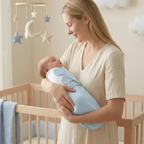 GLLQUEN BABY Swaddles for Newborns Organic Cotton, Soft Baby Boy Swaddles 0-3 Months, Womb-Like Sleep Sack Wrap Nursery Swaddling Blankets Tranquil Blue - 3