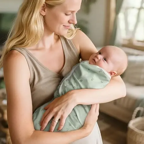 GLLQUEN BABY Swaddles for Newborns Organic Cotton, Soft Baby Swaddles 0-3 Months, Womb-Like Sleep Sack Wrap Nursery Swaddling Blankets Natural Green - 2