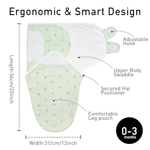 GLLQUEN BABY Swaddles for Newborns Organic Cotton, Soft Baby Swaddles 0-3 Months, Womb-Like Sleep Sack Wrap Nursery Swaddling Blankets Natural Green - 5