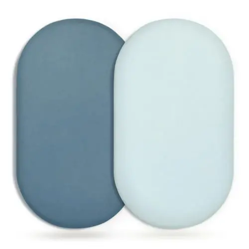 GRSSDER Stretchy Ultra Soft Fitted Bassinet Sheet 2 Pack, Universal Fit for Bassinets Baby Cradle Moses Basket Oval Rectangle Mattress Safe and Snug, Jersey Bassinet Sheets for Girls, Blue/Navy - 7