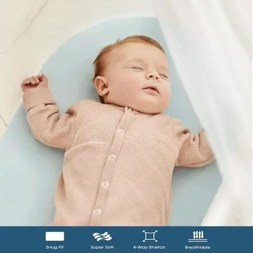 GRSSDER Stretchy Ultra Soft Fitted Bassinet Sheet 2 Pack, Universal Fit for Bassinets Baby Cradle Moses Basket Oval Rectangle Mattress Safe and Snug, Jersey Bassinet Sheets for Girls, Blue/Navy - 9