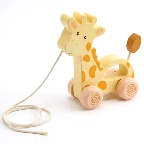 WoodenEdu Baby Toys Car,Wooden Pull Along Toddler Toy, Developmental Toy for 1 Year Old Girl Boy Birthday Gift (Small Giraffe) - 1
