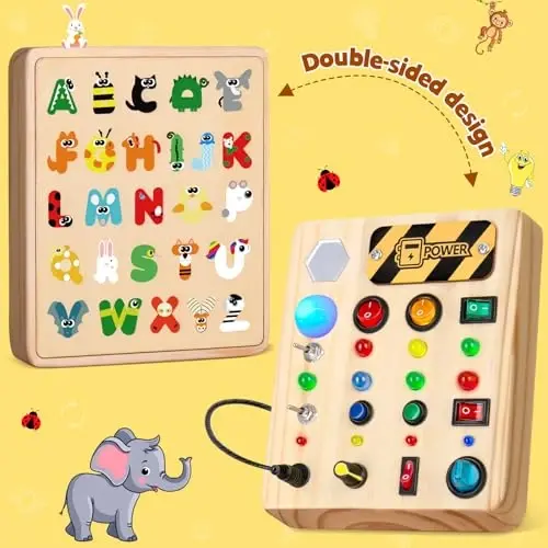 TINTECUSA LED Busy Board, Wooden Sensory Toys for Toddler, Montessori Music Toy for Airplane, Travel Activity Educational Learning Toy, Busy Light Switch Autism Toys, Birthday Boys Girls Gifts - TINTECUSA (1)