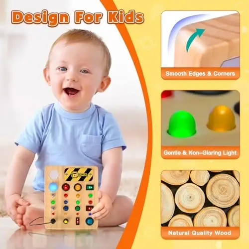 TINTECUSA LED Busy Board, Wooden Sensory Toys for Toddler, Montessori Music Toy for Airplane, Travel Activity Educational Learning Toy, Busy Light Switch Autism Toys, Birthday Boys Girls Gifts - 4