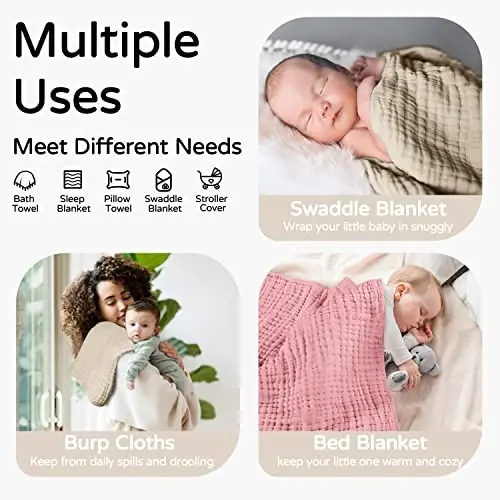 Yoofoss Hooded Baby Towels for Newborn 2 Pack 100% Muslin Organic Cotton Baby Bath Towel with Hood for Babies, Infant, Toddler and Kids, 32x32Inch, Soft and Absorbent Newborn Essential,Bge& Bean Paste - 8