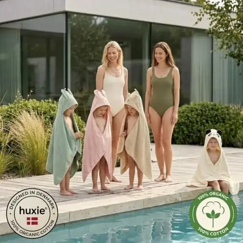 Huxie Hooded Baby Towels – 100% Organic Cotton Baby Bath Towels – Baby Boy Newborn Essentials - Super-Soft and Absorbent. (2-Pack Dino Tradewins and Moss Green) - 3