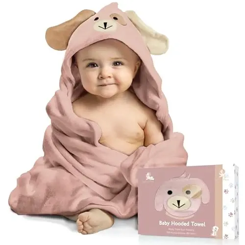 FOREVERPURE Baby Towels with Hood - Soft, Absorbent Viscose Made of Bamboo, Extra Large 35 x 35 Inches, for Newborns, Infants, Boys and Girls, Dusty Pink 