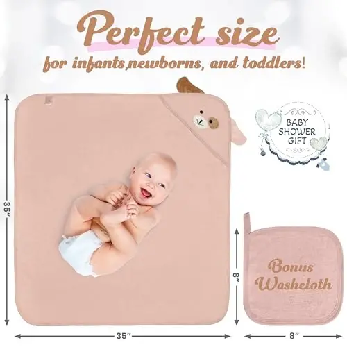 FOREVERPURE Baby Towels with Hood - Soft, Absorbent Viscose Made of Bamboo, Extra Large 35 x 35 Inches, for Newborns, Infants, Boys and Girls, Dusty Pink - 2