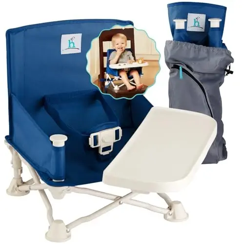 Hiccapop OmniBoost Travel Booster Seat with Tray for Baby | Folding Portable Baby Booster Seat for Dining Table, Camping, Beach, Grandma’s | Tip-Free Design Straps to Kitchen Chairs - Booster Chair - 1