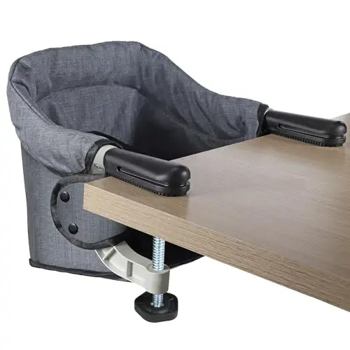 Hook On High Chair for Babies 6-36 Months | Secure & Portable Foldable Travel High Chair | Clip On Baby Feeding Seat with Non-Slip Aluminum Clamp, Detachable Washable Cover & Carry Bag (Grey) - 1
